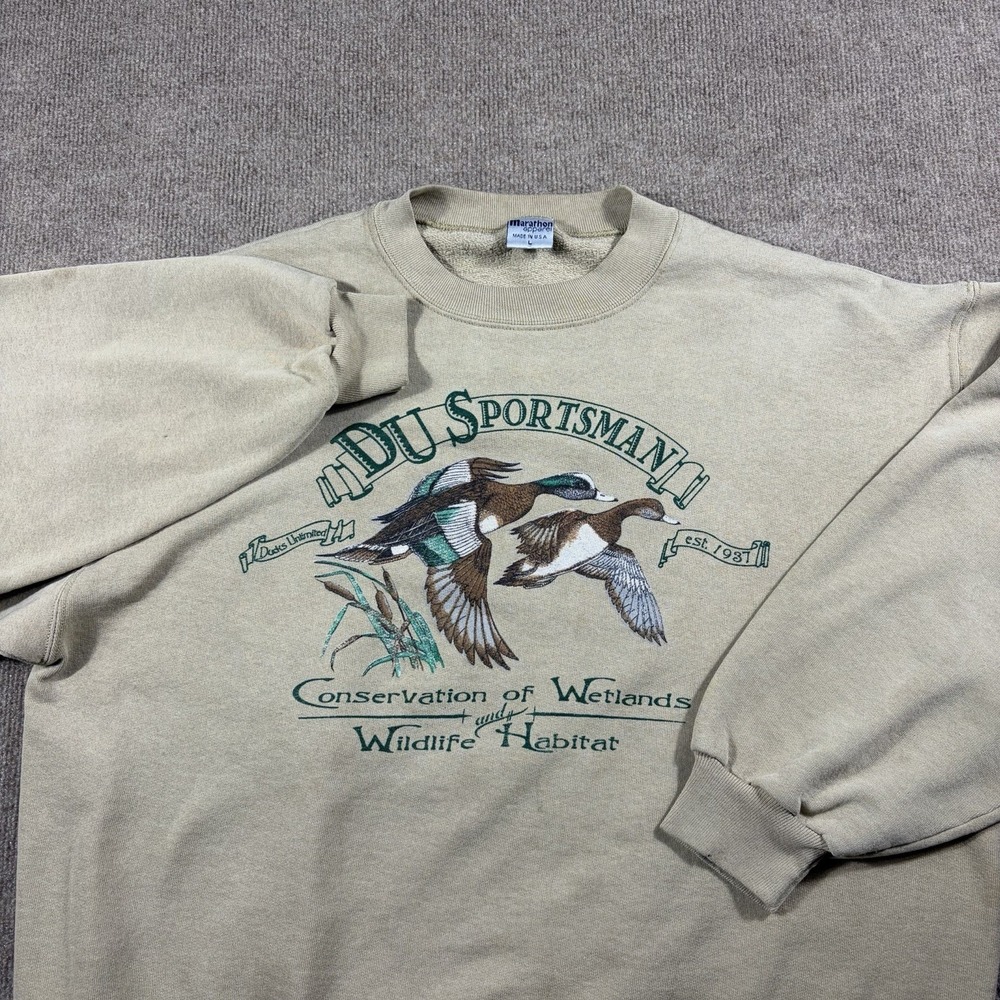 Vintage 90s Ducks Unlimited Sweatshirt L Beige Mens Duck Hunting USA Made